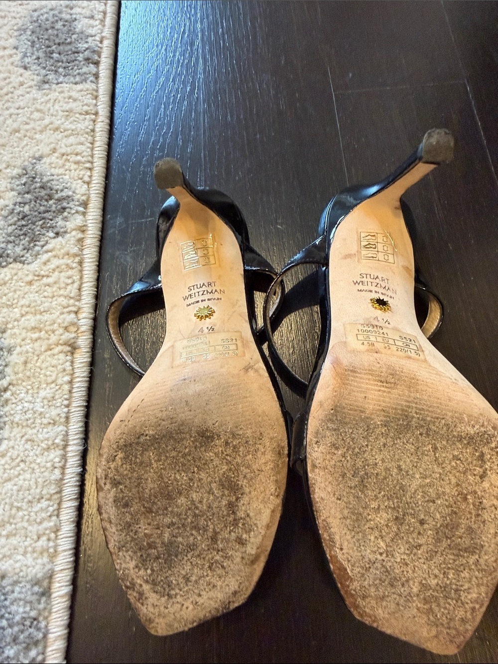 Stuart Weitzman Black Patent Double-Strap Slide Heels Size 4.5 - Picture 4 of 5